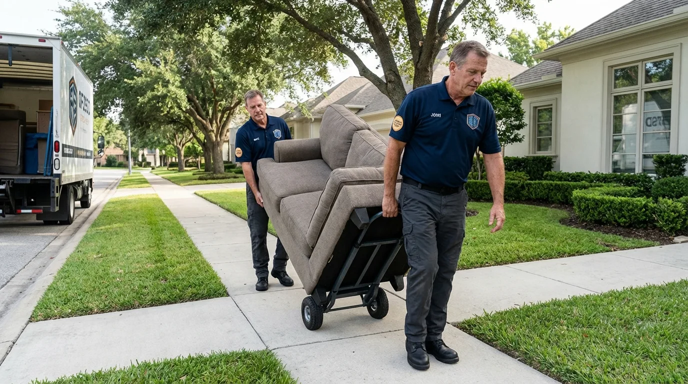 Local residential moving crew loading furniture in Krebs, OK